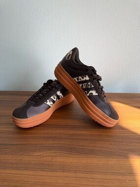 Adidas Brown Platform Sneakers with Leopard Stripe